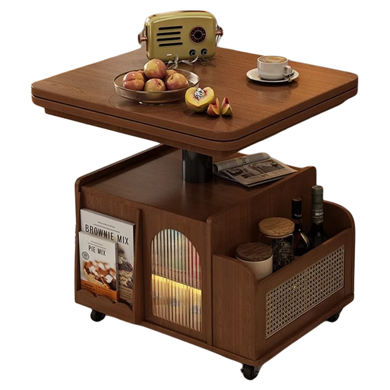 实木可升降折叠茶几小户型移动推车茶桌两用茶台多功能沙发边柜几