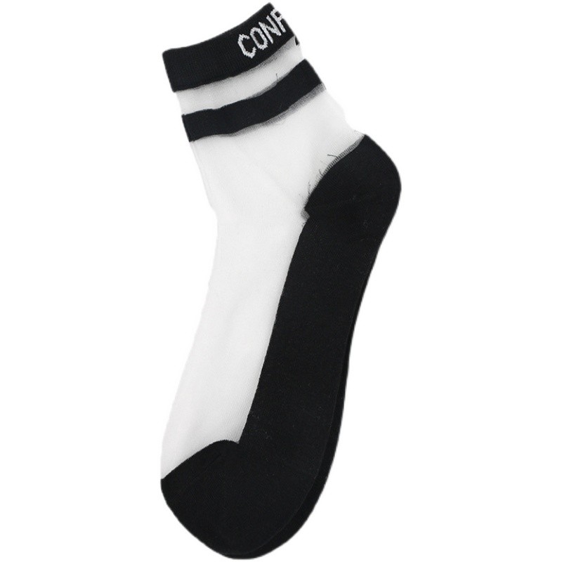 春秋季纯棉底丝袜女薄款透气防滑水晶玻璃冰丝防勾丝中筒袜子耐磨