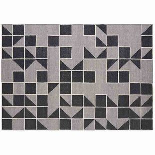 GIRONES进口GAN纯手工羊毛几何蓝色灰色图形客厅样板间创意地毯