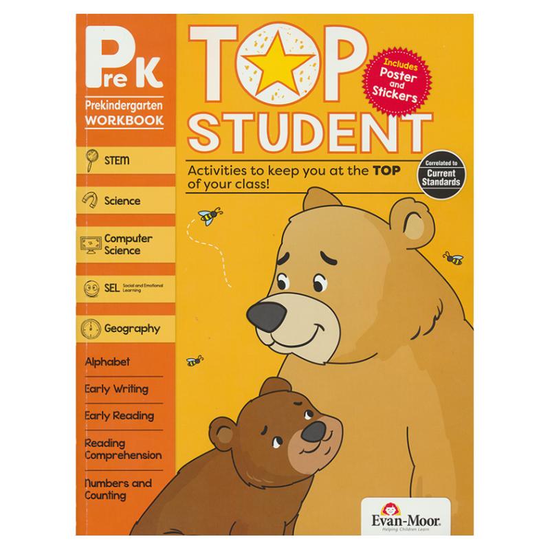 Evan Moor Top Student Grade PreK 美国加州教辅优等生系列练习册幼儿园小中班 英语数学STEM科学计算机社交情感全面综合精英教育