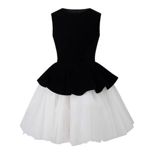 现货设计感丝绒拼接芭蕾裙/公主风网纱无袖背心连衣裙蓬蓬裙女冬