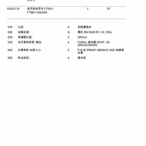 议价音叉固体料位开关  FTM21-AG245A，恩德斯豪