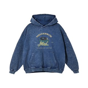 MindError 美式复古唱片机印花连帽卫衣秋季水洗做旧宽松休闲帽衫