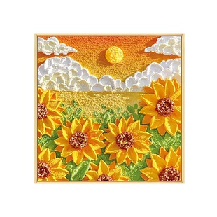 治愈花卉风景肌理画石英砂diy手工材料包向日葵数字油画装饰挂画