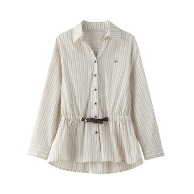 LAGOGO时髦收腰复古条纹通勤衬衫