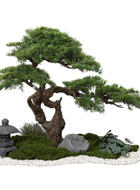 仿真绿植迎客松造景植物楼梯下室内景观布置入户仿生植物装饰假树
