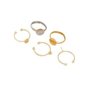 14K包金保色白金可粘珍珠戒圈diy带针托可调节活口戒指环空托配件