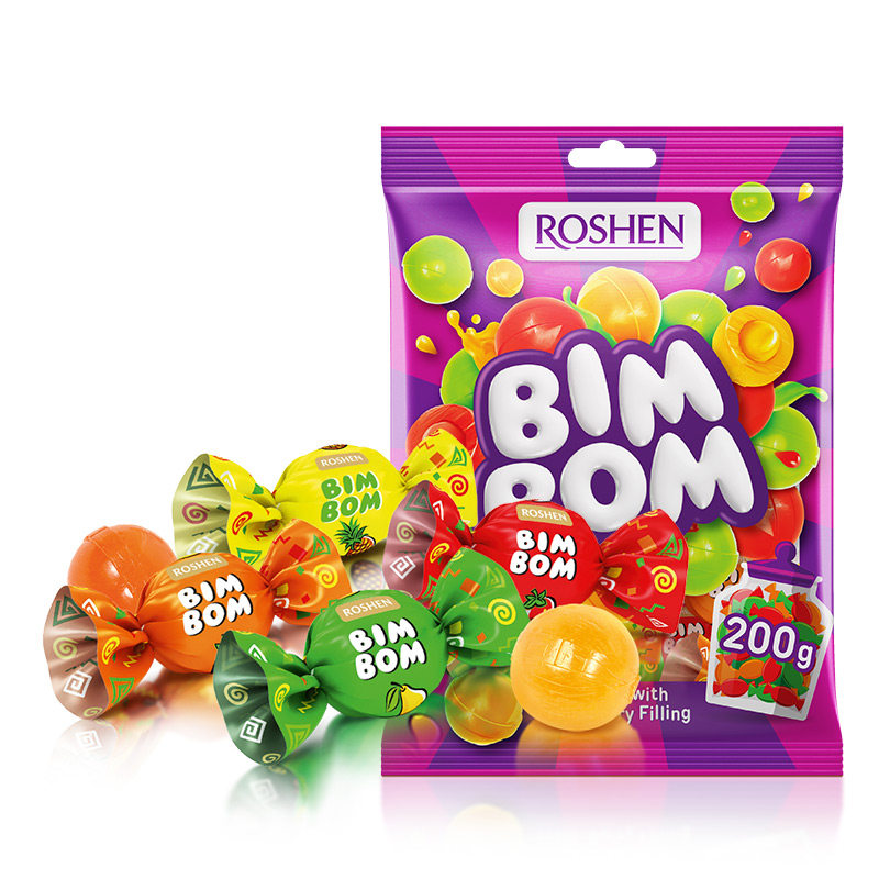 ROSHEN如胜丨BIM-BOM乒乓果味夹心硬质糖果500g袋装混合水果汁味