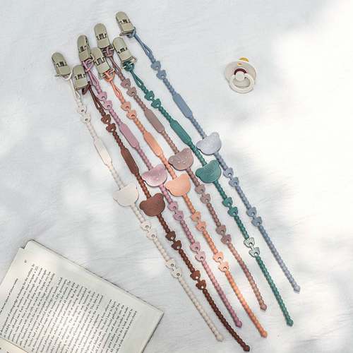 新款婴儿牙胶安抚奶嘴防掉链固定咬胶宝宝玩具食品级防丢挂绳夹子