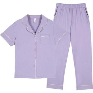 Italai/意大莱冰感纯棉棉夏季短袖长裤凉感休闲情侣家居服女套装