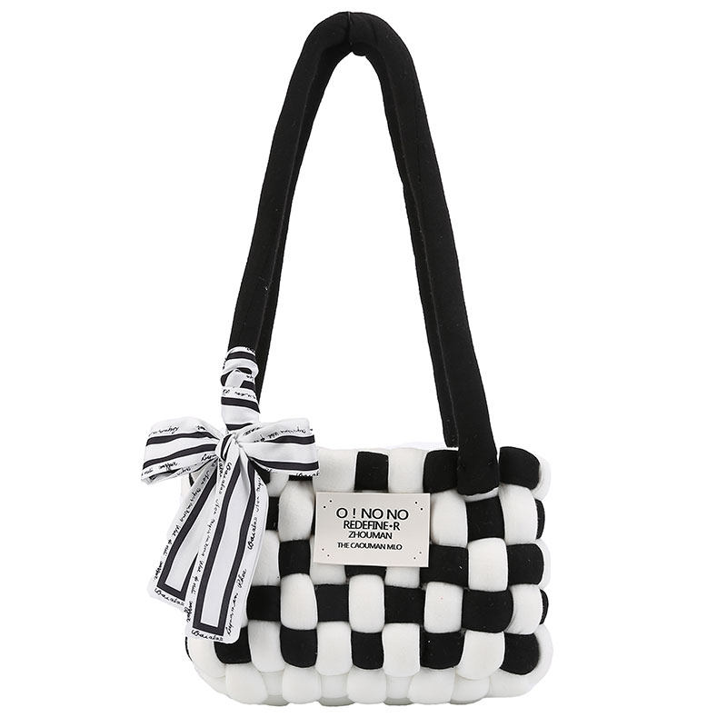 棋盘格腋下包diy手工编织包包粗冰岛线自制礼物送闺蜜女友单肩包