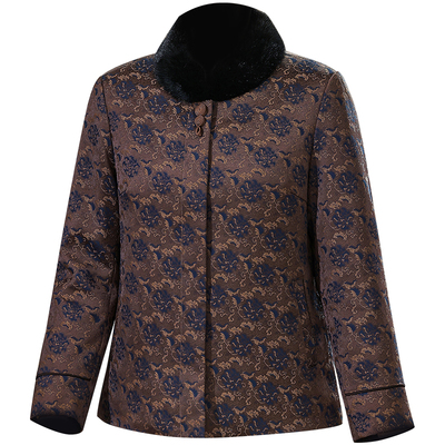 短款羽绒服女妈妈国风冬季水貂毛领外套2025年冬新款中老年鹅绒服