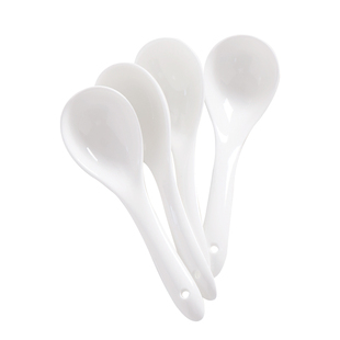 4个装家用骨瓷描金汤勺粥勺饭勺长柄调羹大汤勺陶瓷圆头瓷勺汤匙