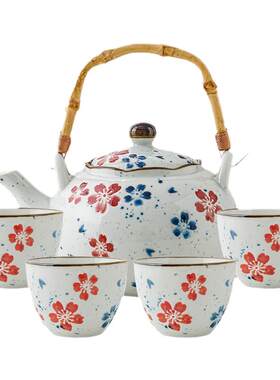 手绘梅花茶具日式轻奢家用茶壶杯
