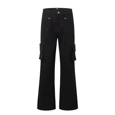 cleanfit黑色弯刀微喇工装裤