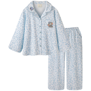 睡衣女款2026新款纯棉磨毛超柔软长袖套装带胸垫春秋新款家居服女