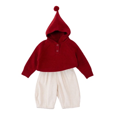 婴儿衣服秋冬红色毛衣套装