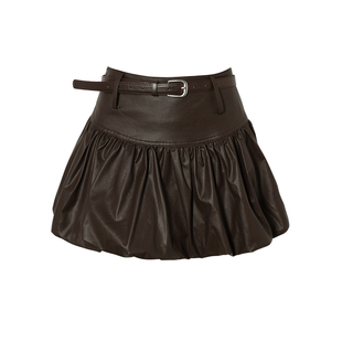 VIVICATHY2026春季美式辣妹高腰花苞皮裙女褶皱蓬蓬显瘦a字半身裙