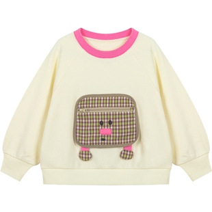 马拉丁儿童卫衣26春装新款女小童小虫撞色口袋软糯亲肤圆领卫衣