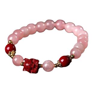 深圳弘法寺天然粉水晶手链女紫金砂手串九尾狐狸手链女招桃花好运