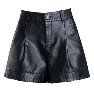 阔腿皮短裤女2025秋冬高腰宽松A字PU靴裤显瘦外穿休闲靴裤子大码