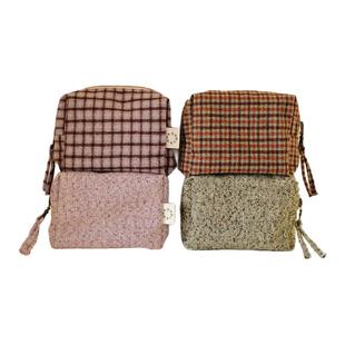 On Our Own原创 芋泥紫格纹毛呢吐司收纳包 抹茶绿圆底拉链收纳袋