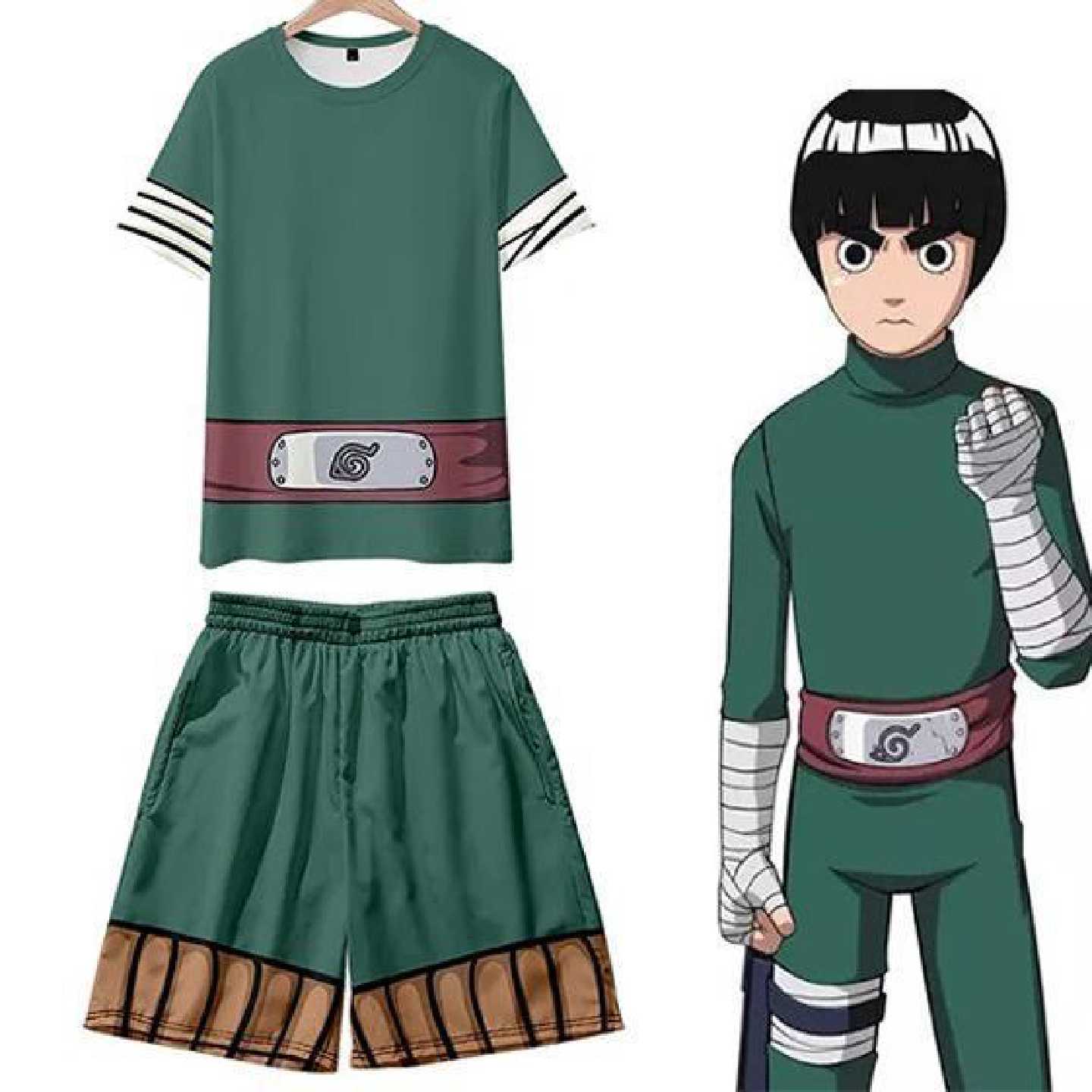 李洛克cos同人衍生服短袖T恤裤子套装男女动漫火影忍者周边痛衣服