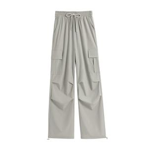 班尼路S&K系列军绿色工装裤女春夏新款小个子休闲运动阔腿直筒裤Q