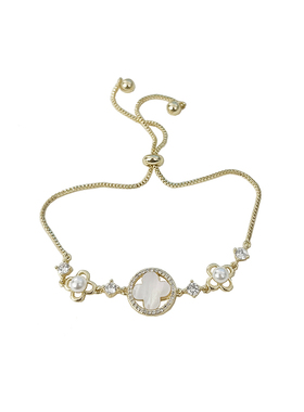 FRIDAY JEWELRY定制款气质百搭复古花朵彩贝锆石简约个性手环手链