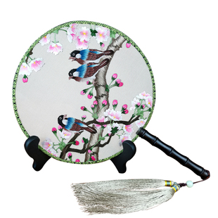 蜀绣手工双面绣团扇子中国风成都特色桑蚕丝刺绣礼物送老外纪念品