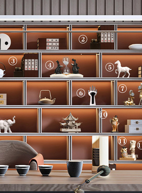 新中式客厅办公室高端大气摆件软装饰品茶室博古架书房高档工艺品