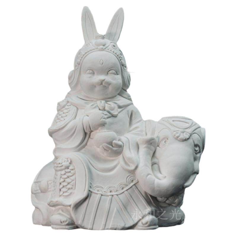 老北京骑象兔爷陶瓷白坯白模涂鸦彩绘画DIY非泥塑石膏摆件原创