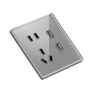 国际电工超薄灰色钢化玻璃开关插座面板86型墙壁家用一开双控五孔