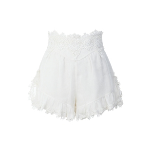 lefame拉飞姆白色花边小个子休闲度假风短裤修身显瘦女