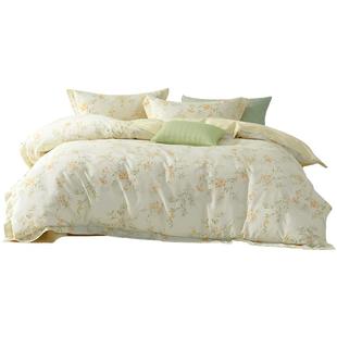 水星家纺纯棉全棉四件套家用套件纯棉100花卉印花被套床单床品