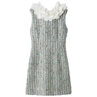 LILY BROWN2025秋冬新品可拆卸荷叶边领无袖钉珠连衣裙LWFO255806