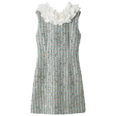 LILYBROWN荷叶领无袖钉珠连衣裙