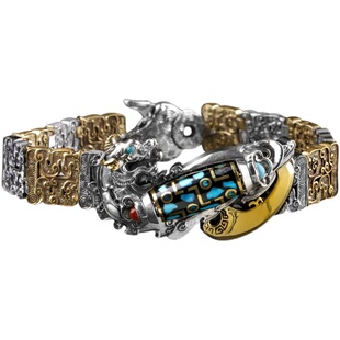 松石转动珠貔貅手链男款纯银男士皮丘小众设计个性简单大方潮男