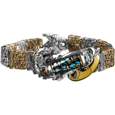 高档转动男士貔貅纯银手链民族风