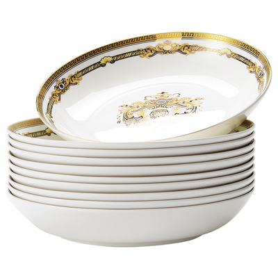 欧式金边饭盘骨瓷家用10个装深盘