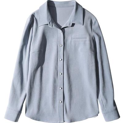 娅丽达蓝色磨毛秋冬加厚叠穿衬衫