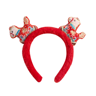 2026马年新年儿童发箍女宝宝福马生肖马喜庆毛绒发饰头箍小马头饰