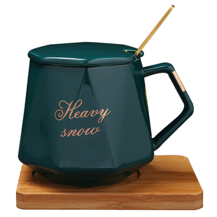 高级感马克杯刻字陶瓷茶杯子带盖勺咖啡杯子女情侣水杯男定制logo