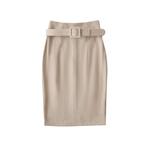 YoungGirlDay韩系纯欲风性感OL高腰后开叉中长款包臀半身裙含腰带