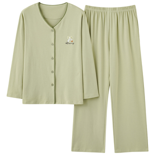 春秋季长袖睡衣套装女士大码简约夏冬天开衫家居服韩版宽松可外穿