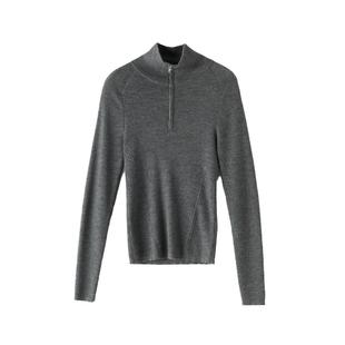 AS半拉链毛衣女25冬季新款小立领拉链保暖修身显瘦简约针织毛衣