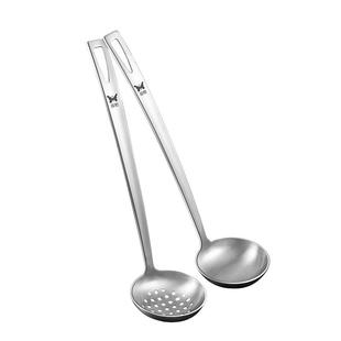 双枪不锈钢火锅勺家用长柄汤勺漏勺套装火锅分油滤油勺加深厚勺子