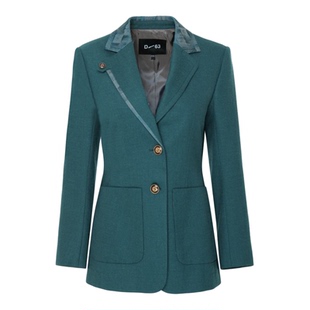D佳美学馆时髦复古文艺宝石绿西装外套女通勤气质简约百搭外套