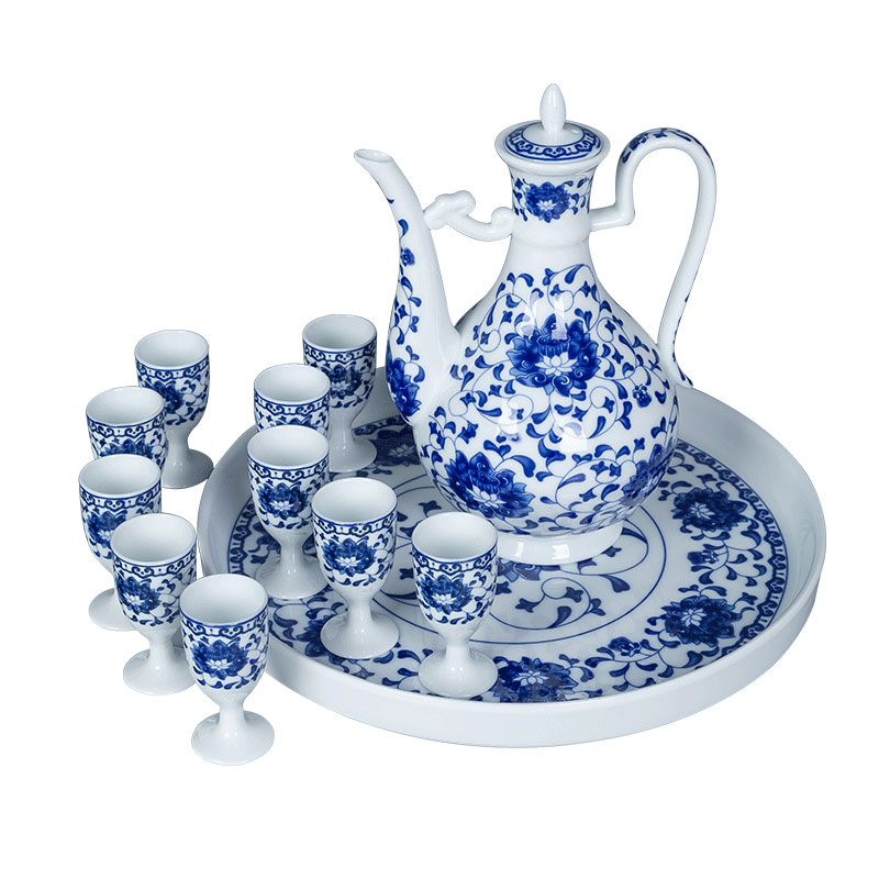 白酒杯套裝家用青花瓷景德鎮(zhèn)高檔中式老式陶瓷酒具酒壺高腳一口杯