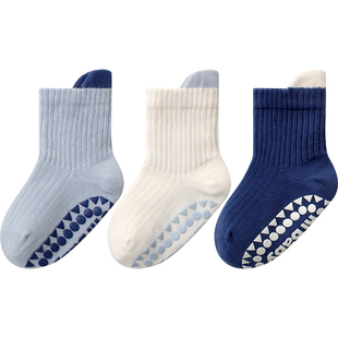 喜得瑞宝宝地板袜春秋纯棉纯色室内隔凉学步中筒袜男女童防滑袜子